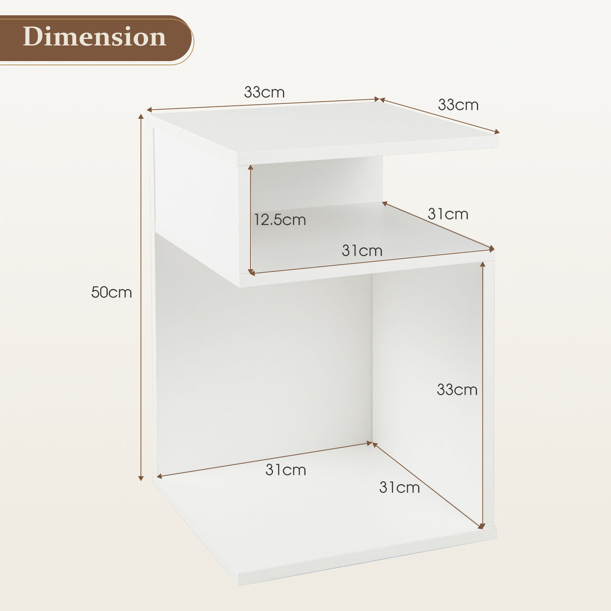 S-Shaped Side Table with 2 Open Compartments for Small Space Set of 2-White