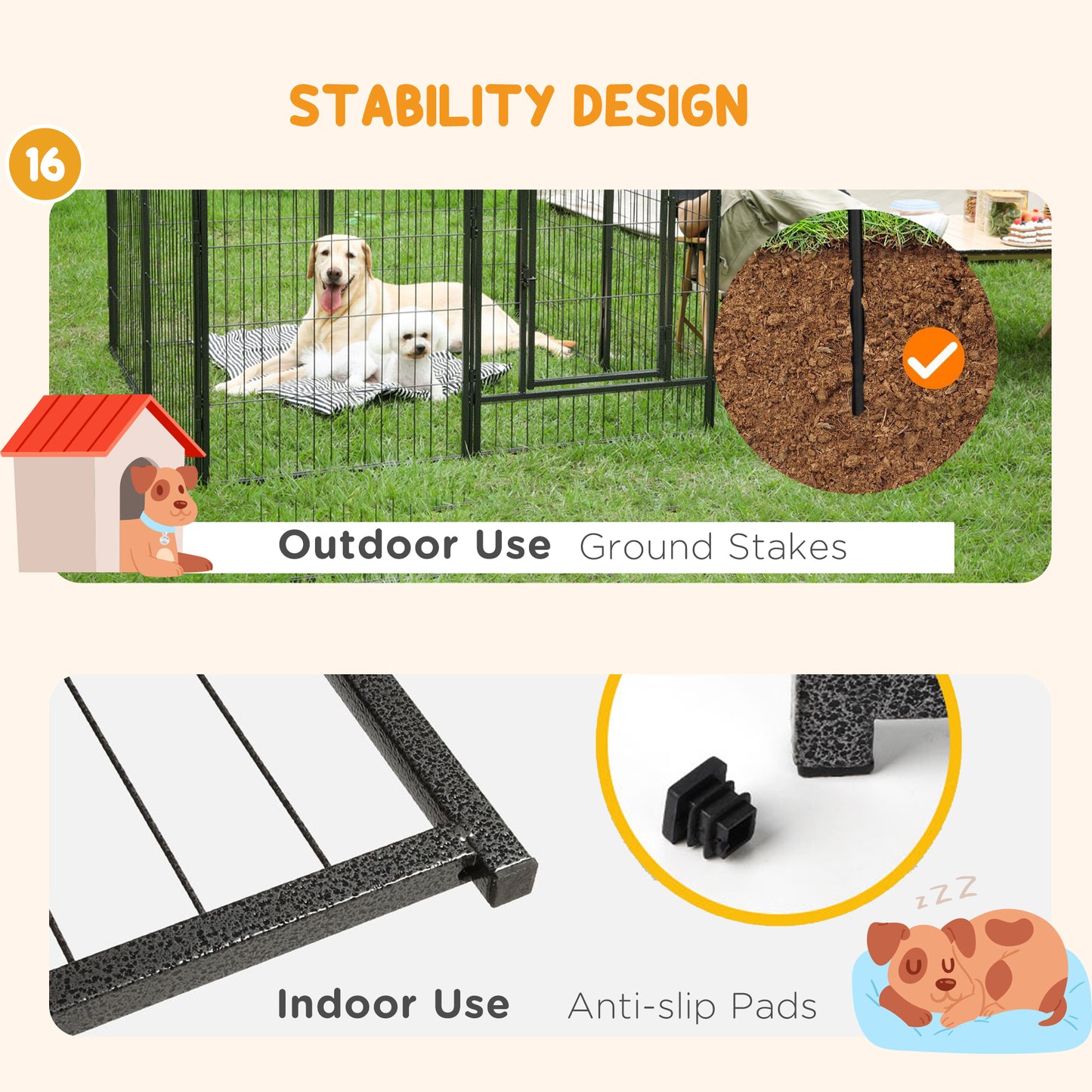 PawHut 16 Panels Heavy Duty Puppy Playpen, for Small Dogs, Indoor and Outdoor Use - Grey