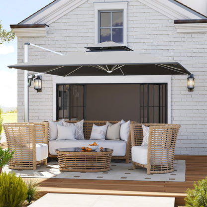 Outsunny 3(m) Garden Cantilever Parasol with Solar LED Lights, Cross Base, 360√Ç¬∞ Rotation, Crank Handle and Tilt, Grey