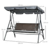 Outsunny 3 Seater Swing Chair, Garden Swing Seat Bench with Adjustable Canopy, Rattan Seat and Steel Frame for Patio, Yard, Dark Grey