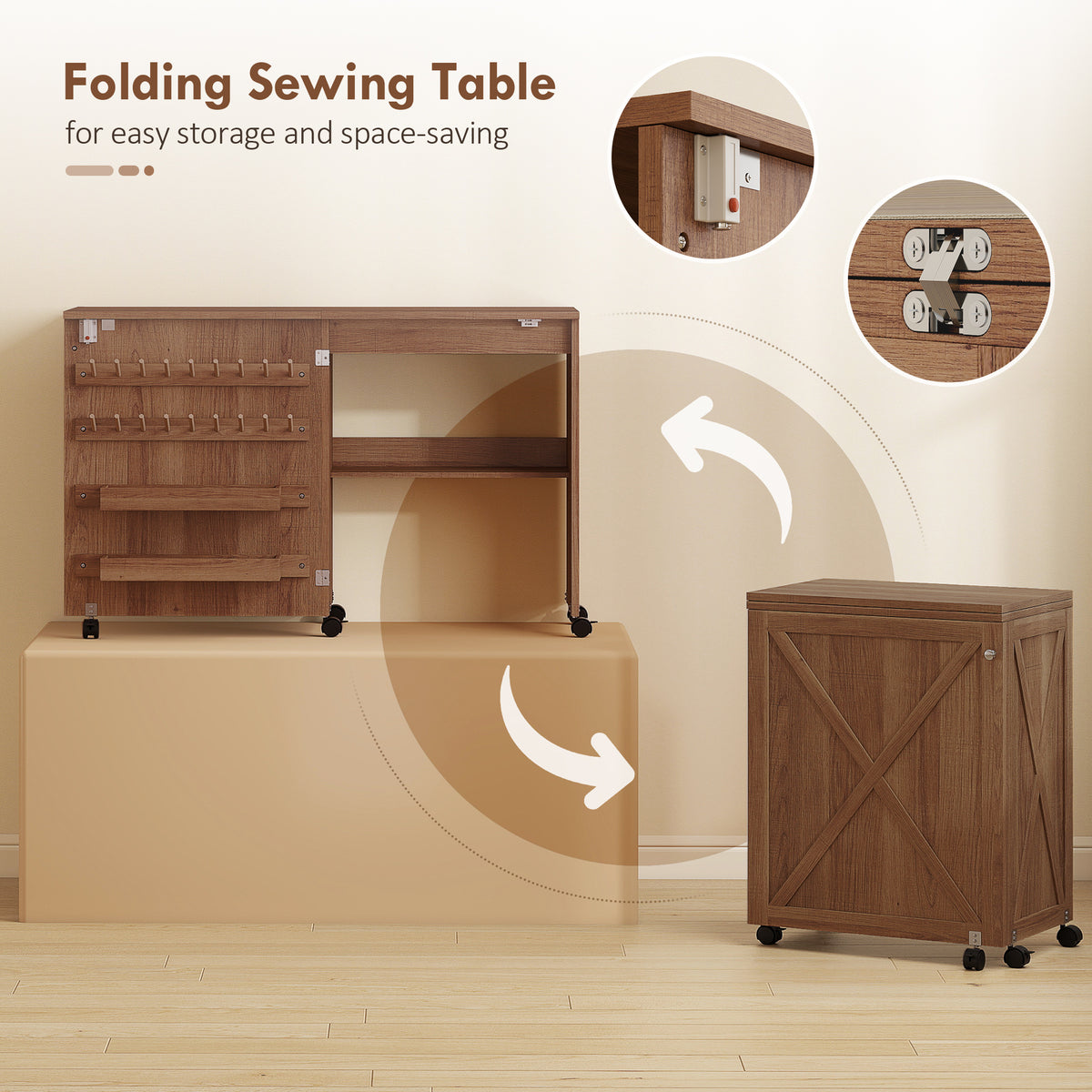 HOMCOM Folding Sewing Table in Brown