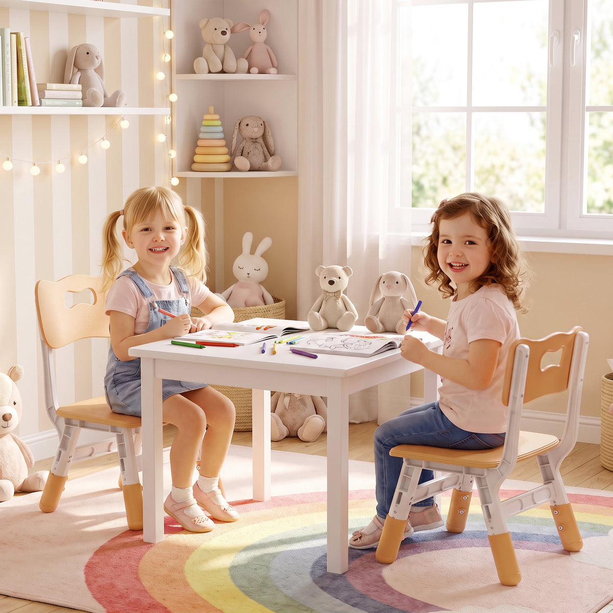 AIYAPLAY 2 PCS Kids Desk Chairs, 3 Level Height Adjustable Children's Chairs with Backrest for 1.5-8 Years, Max Load 50KG, Brown