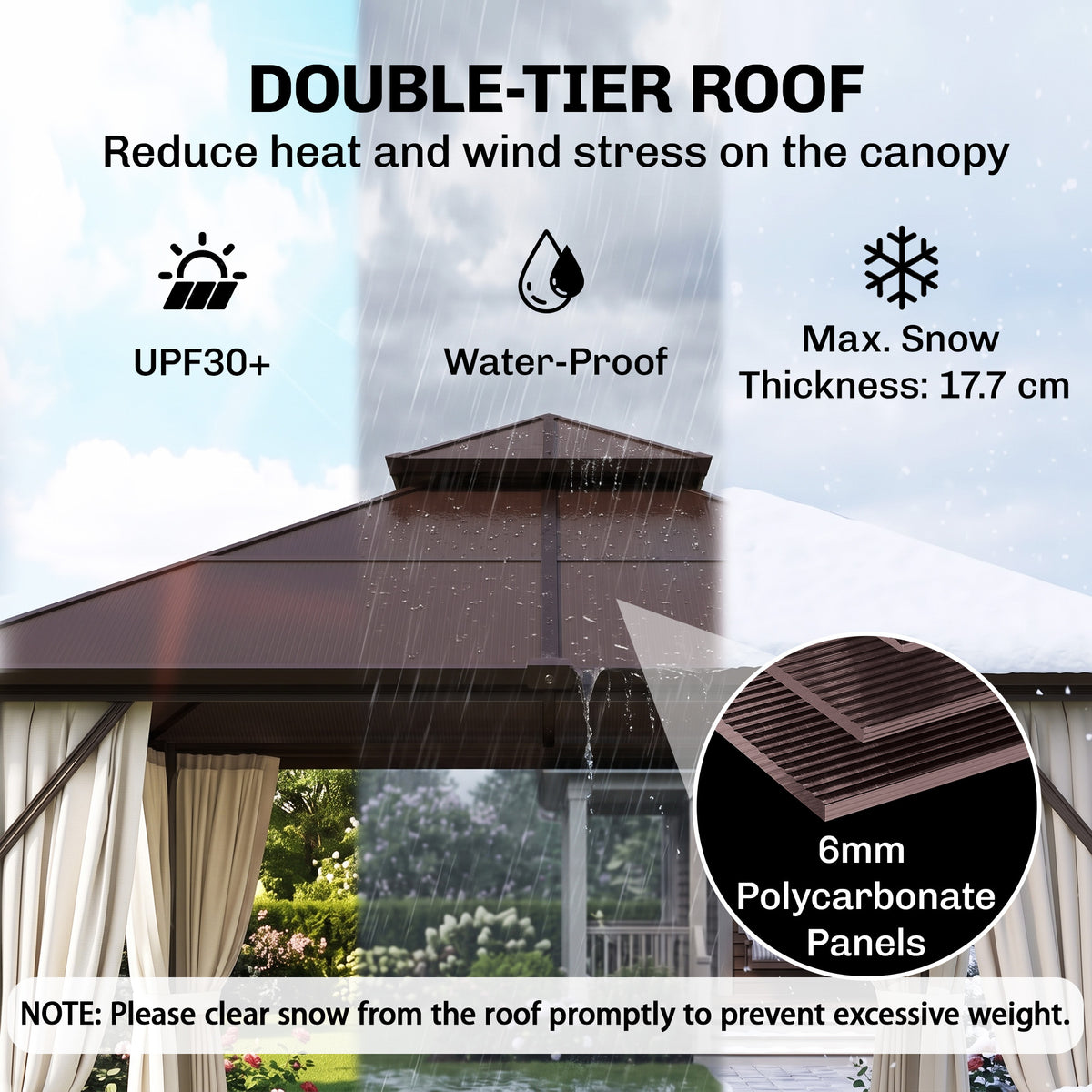 Outsunny Hardtop Gazebo Canopy with UPF30+ Double Polycarbonate Roof in Beige