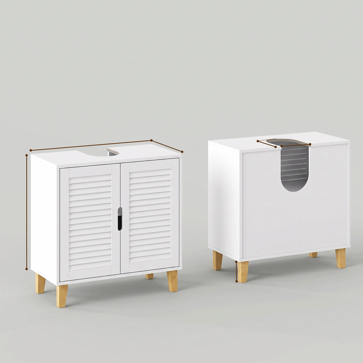 HOMCOM Under Sink Bathroom Cabinet Adjustable Shelf Under Sink Cabinet 2 Louvered Doors, White