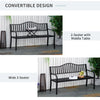 Outsunny Metal Outdoor Bench with Liftable Middle Table, Patio Loveseat, Garden Bench for Garden, Porch, Seats 2â3 People, Black