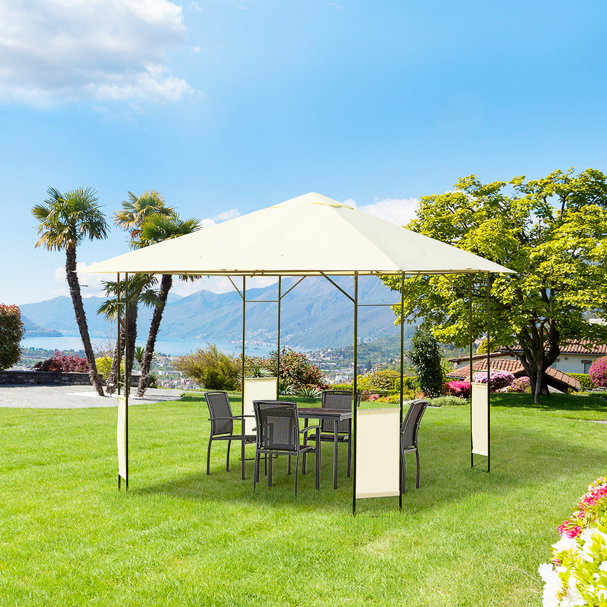 Outsunny 3 x 3 Meters Patio Garden Metal Gazebo in Cream White