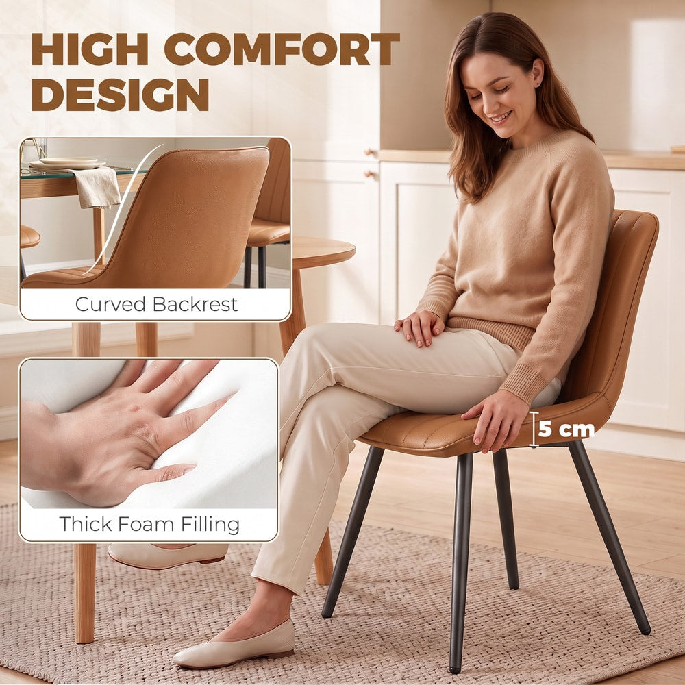 HOMCOM Faux Leather Upholstered Kitchen Chairs in Brown