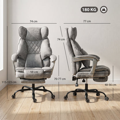 HOMCOM Executive Office Chair, Leathaire Big and Tall Office Chair 180 kg with Wide Seat, Reclining, Lumbar Support, Grey