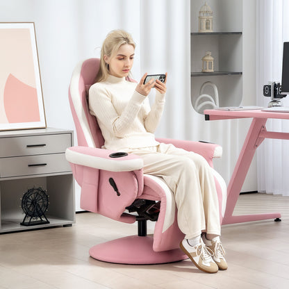HOMCOM Manual Recliner Armchair PU Leather Lounge Chair w Adjustable Leg Rest, 135 degrees Reclining Function, 360 degrees Swivel, Pink