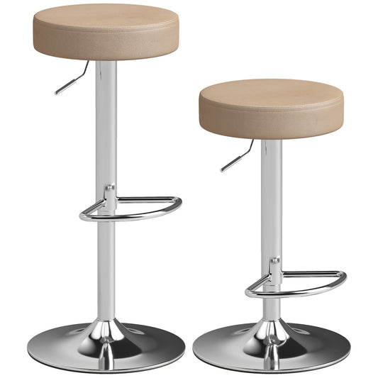 HOMCOM Bar Stools Set of 2, Modern PU Leather Swivel Barstools, Height Adjustable Breakfast Bar Chairs with Footrest, Brown