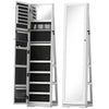 HOMCOM 360° Swivel Jewellery Cabinet, Free Standing Full Length Mirror with Storage, Lockable Jewellery Organiser with Built-in Makeup Mirror and Storage Shelves for Bedroom, White