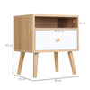 HOMCOM Bedside Table, Bedside Cabinet with Drawer and Shelf, Modern Nightstand, End Table for Living Room, Bedroom, Set of 2, Natural