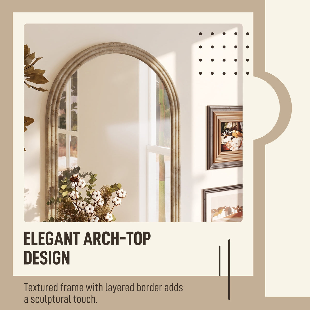 HOMCOM Modern Wall-Mounted Mirror in Brown