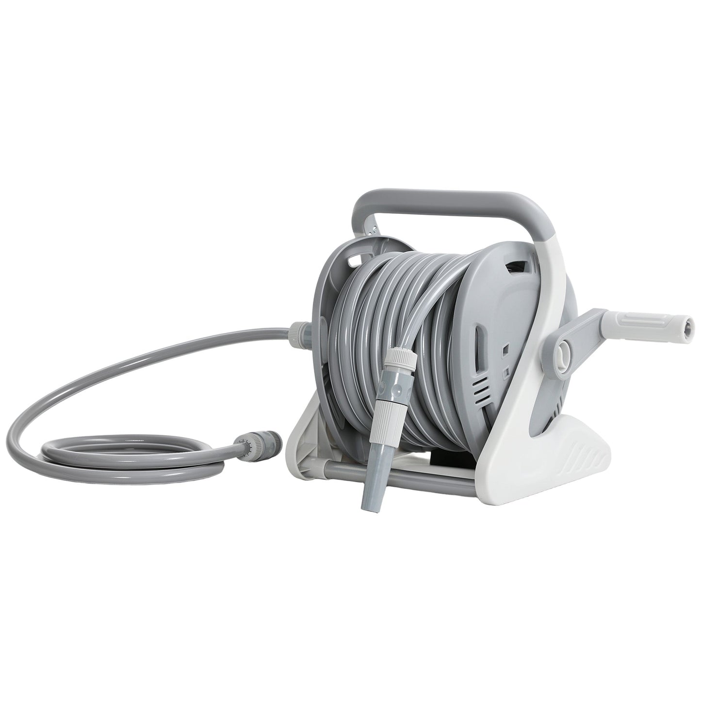 Outsunny Portable Garden Hose Reel, 20+2 m Wall Mounted Hose Reel with 2 Patterns Spray Nozzle and Crank Handle, Grey