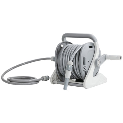 Outsunny Portable Garden Hose Reel, 20+2 m Wall Mounted Hose Reel with 2 Patterns Spray Nozzle and Crank Handle, Grey