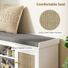 HOMCOM Boho Shoe Storage Bench with Padded Cushion and Rattan Doors - White
