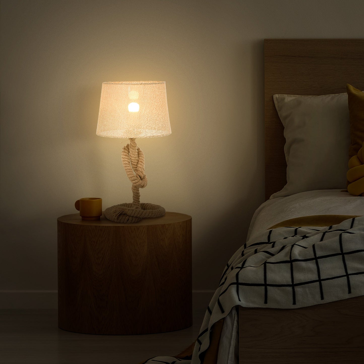 مصباح طاولة بتصميم بحري من HOMCOM مع غطاء قماشي، هيكل معدني ومفتاح تشغيل، مصباح مكتبي منزلي لغرفة النوم وغرفة المعيشة والدراسة، قاعدة E27، بيج، 48 سم