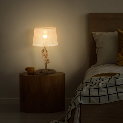 مصباح طاولة بتصميم بحري من HOMCOM مع غطاء قماشي، هيكل معدني ومفتاح تشغيل، مصباح مكتبي منزلي لغرفة النوم وغرفة المعيشة والدراسة، قاعدة E27، بيج، 48 سم