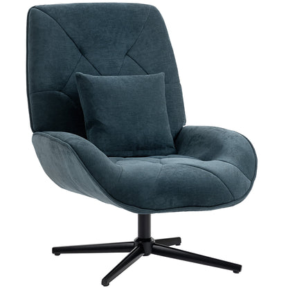 HOMCOM Accent Chair, Chenille Upholstered Swivel Armchair with Lumbar Pillow, High Back, Deep Seat and Metal Legs, Dark Green
