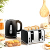 HOMCOM Kettle and Toaster Set, 1.7L 3000W Rapid Boil Jug Kettle with Otter Thermostat, Limescale Filter, 4 Slice Toaster with 7 Browning Controls, Crumb Tray, LED Strip, Black