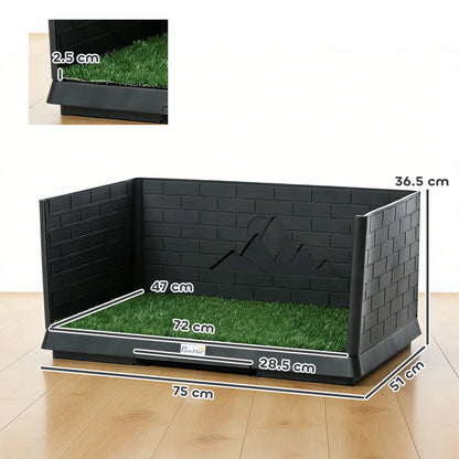 PawHut Dog Toilet Tray, Indoor Outdoor Dog Potty with High Walls, Grass Turf, Slide-Out Tray, Urine Collection Base