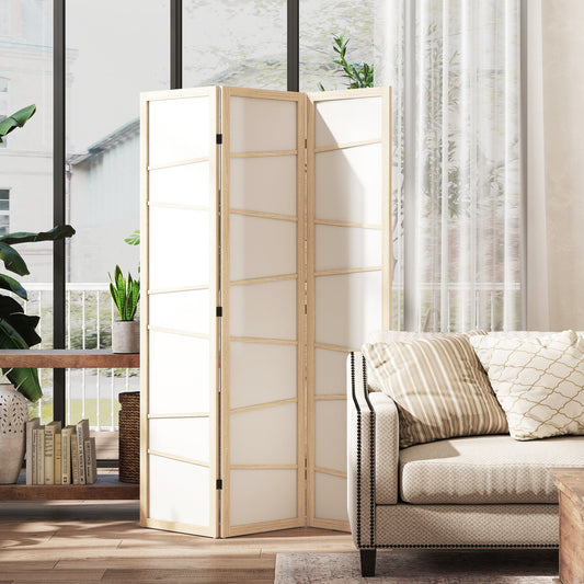 HOMCOM Wooden Folding Privacy Screen, 3 Panel Room Divider for Bedroom, Natural Wood Finish