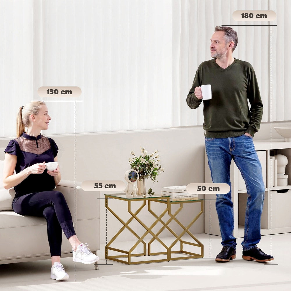 HOMCOM Nest of Tables in Transparent and Gold Tone