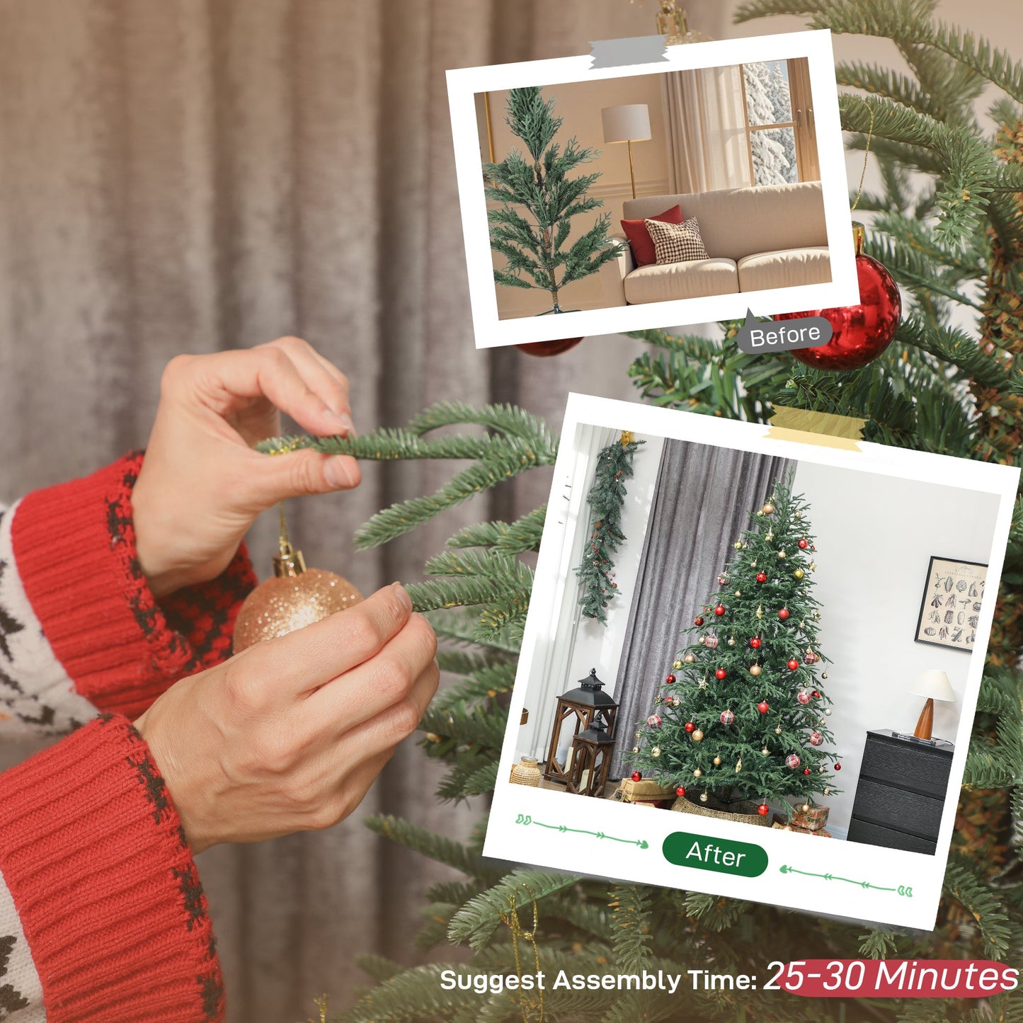 HOMCOM 7 ft Full Spruce Christmas Tree with Realistic Dense Tips, Easy Assembly - Green