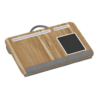 HOMCOM Lap Desk for Bed Sofa, Laptop Tray with Cushion Mouse Pad, Wrist Rest & Phone Holder, Fits Up to 15.6" Laptops, Oak Grey