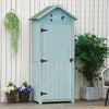 Outsunny Garden Shed Vertical Utility 3 Shelves Shed Wood Outdoor Garden Tool Storage Unit Storage Cabinet, 77 x 54.2 x 179cm - Blue