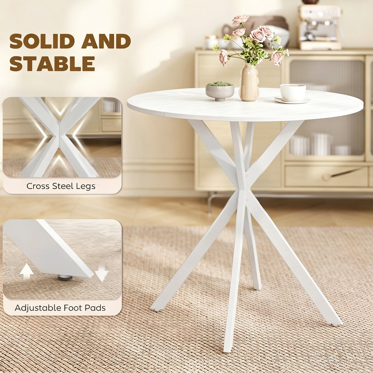 HOMCOM 80cm Industrial Round Dining Table - White