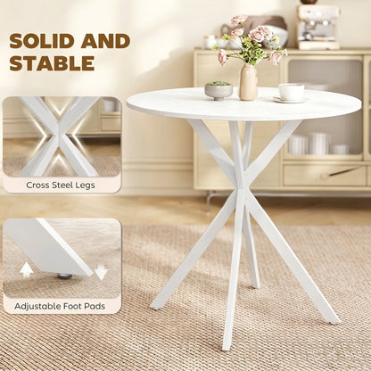 HOMCOM 80cm Industrial Round Dining Table - White