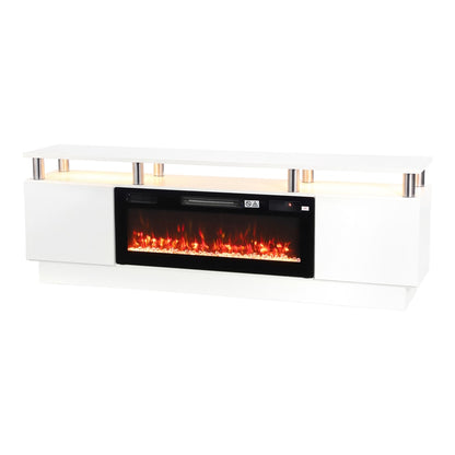 HOMCOM Electric Fireplace TV Stand for 80" TVs, 1800W LED Light Entertainment Center with Adjustable Flame, Remote, White