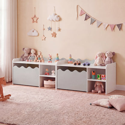 Scalloped Kids Bookshelf with Movable Drawer and Anti-Toppling Kit for Playroom-Grey