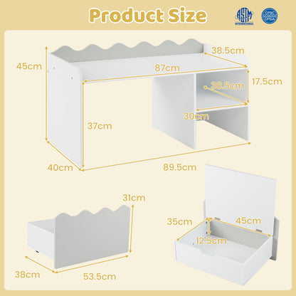 Scalloped Kids Bookshelf with Movable Drawer and Anti-Toppling Kit for Playroom-Grey