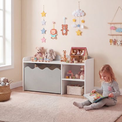 Scalloped Kids Bookshelf with Movable Drawer and Anti-Toppling Kit for Playroom-Grey