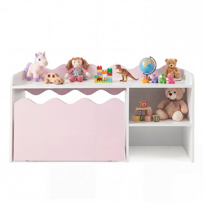 Scalloped Kids Bookshelf with Movable Drawer and Anti-Toppling Kit for Playroom-Pink