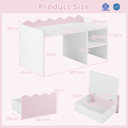 Scalloped Kids Bookshelf with Movable Drawer and Anti-Toppling Kit for Playroom-Pink