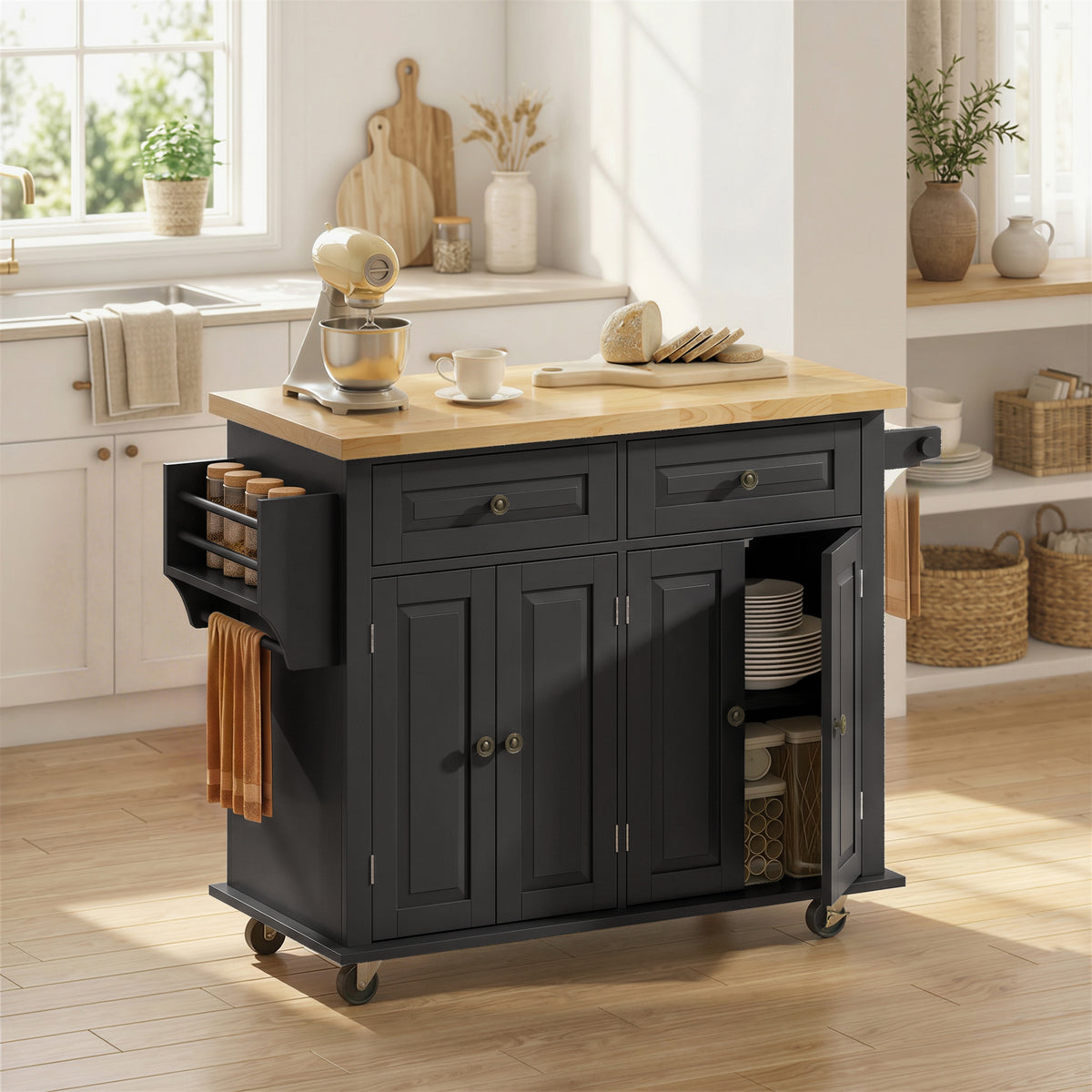 HOMCOM Kitchen Island on Wheels in Black