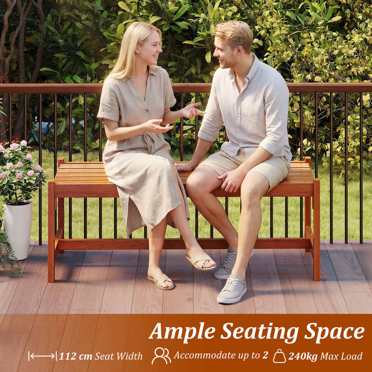 Set of 2 112cm Patio Wood Bench Set of 2 Outdoor Solid Hardwood Dining Bench