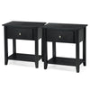 Set of 2 Accent Table Narrow Side End Table with 1 Drawer and Open Storage Shelf-Black