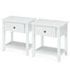 Set of 2 Accent Table Narrow Side End Table with 1 Drawer and Open Storage Shelf-White
