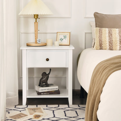 Set of 2 Accent Table Narrow Side End Table with 1 Drawer and Open Storage Shelf-White