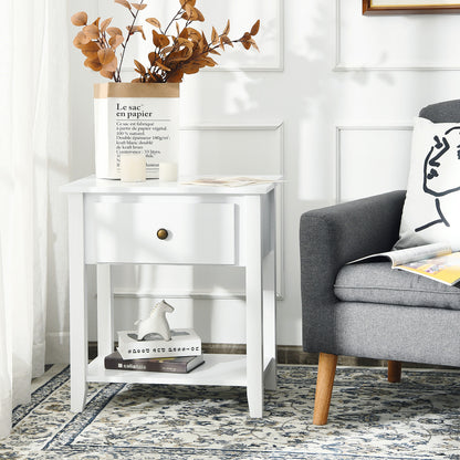 Set of 2 Accent Table Narrow Side End Table with 1 Drawer and Open Storage Shelf-White