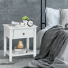 Set of 2 Accent Table Narrow Side End Table with 1 Drawer and Open Storage Shelf-White