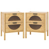 Set of 2 Bamboo Nightstand Mid-century Modern Bedside Table with 2 Storage Drawers-Natural