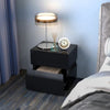 Set of 2 Bedside Table LED Nightstand with Drawers-Black
