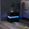 Set of 2 Bedside Table LED Nightstand with Drawers-Black