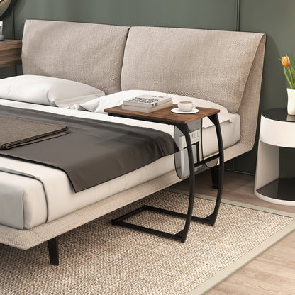 Set of 2 C-Shaped Compact Sofa Side Snack Table for Small Space-Brown