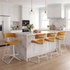 Set of 2 Counter Height Stools 63cm Fabric Upholstered Armless Barstools with Curved Back-Orange